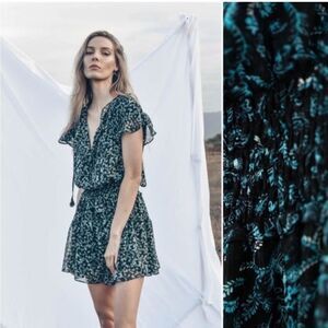 MISA Los Angeles Lyra Mini Dress Black Silver Metallic Ruffle Size S